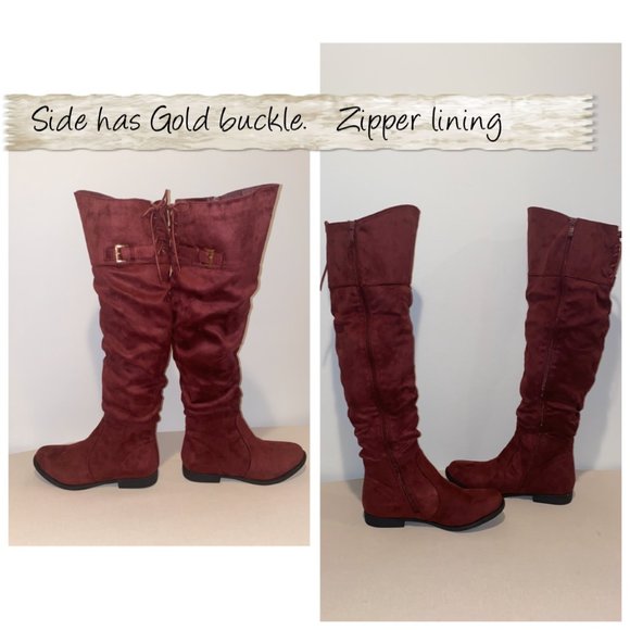 🥳🥳2xHP🥳🥳Over The Knee Vegan Brown Soft Suede Boots Women's 7.6 - Picture 5 of 11